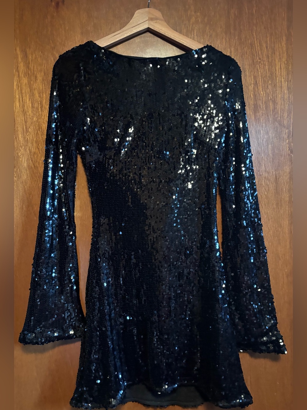 Black Sequin Long-Sleeve Dress